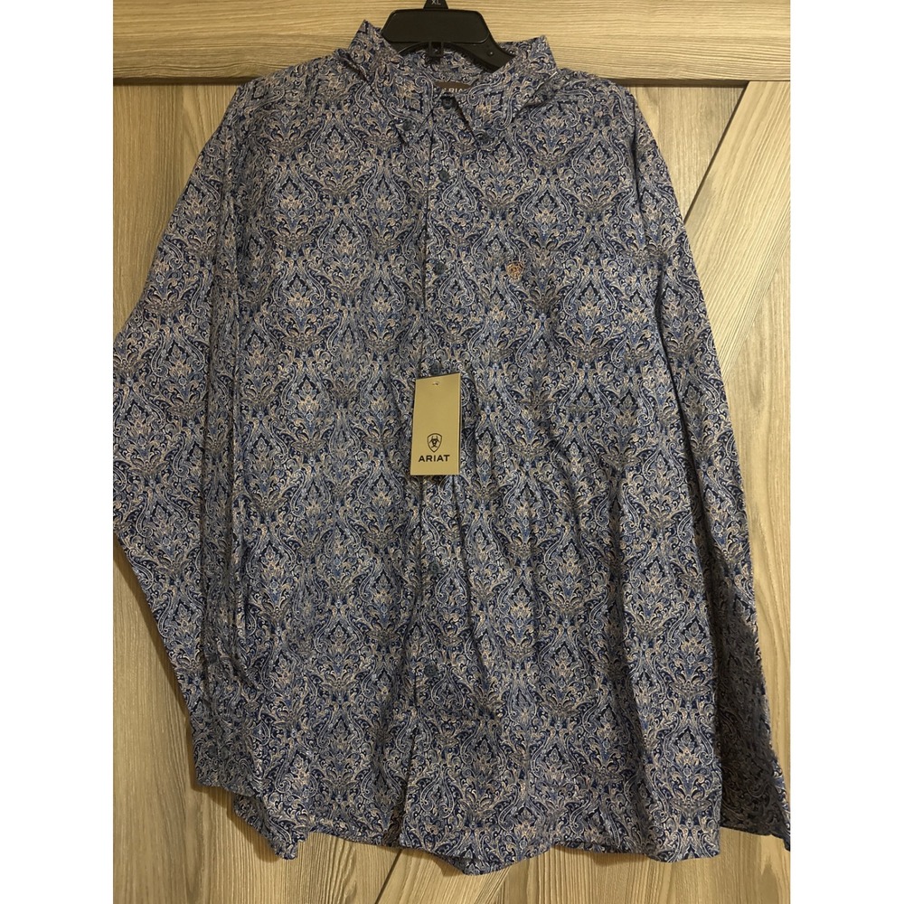 Ariat Stoney Royal Blue Paisley Western Long Sleeve Shirt 10062237 Mens XL NWT
